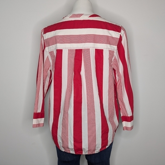 J Crew red white striped cotton 1/3 button up shirt M - Picture 5 of 8